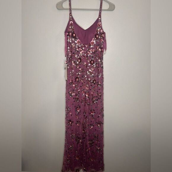 Mac Duggal Floral Beaded Scoop Neck Column Gown NWT 5477 Raspberry - Picture 9 of 9